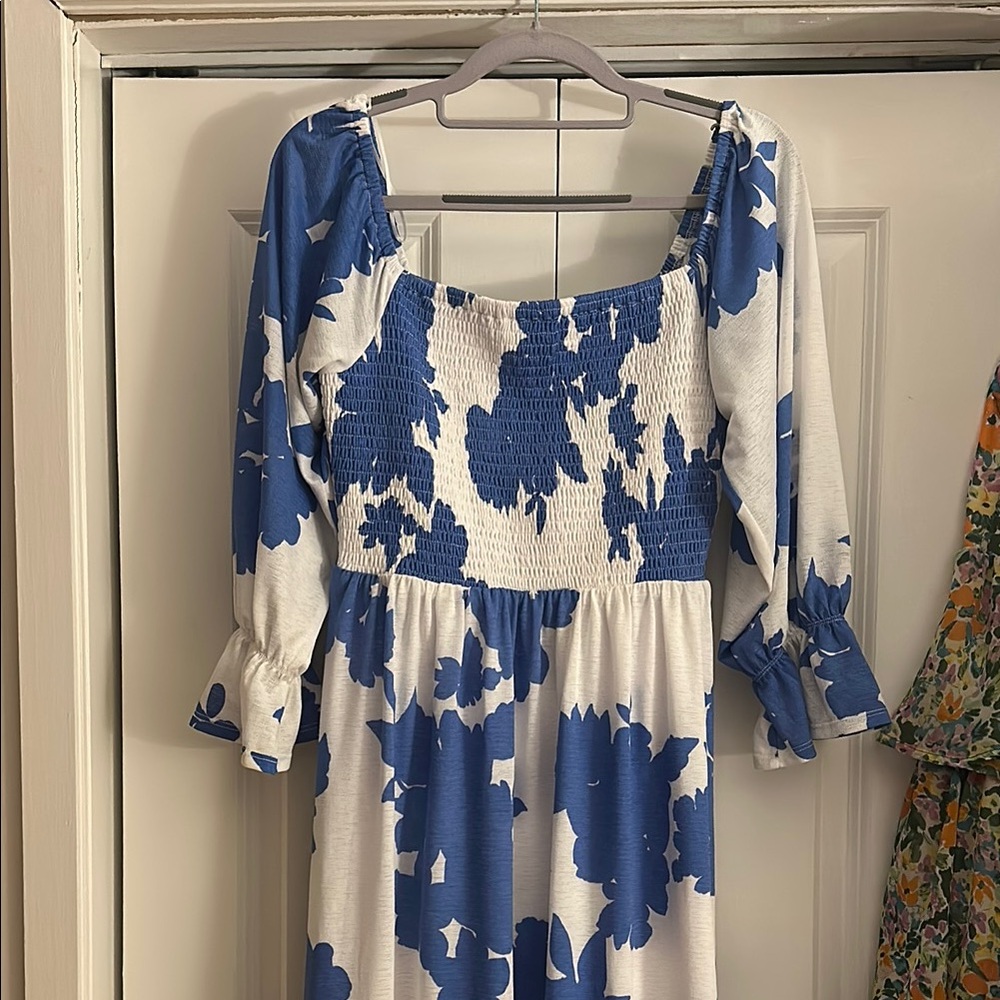 Blue Floral Smocked Dress